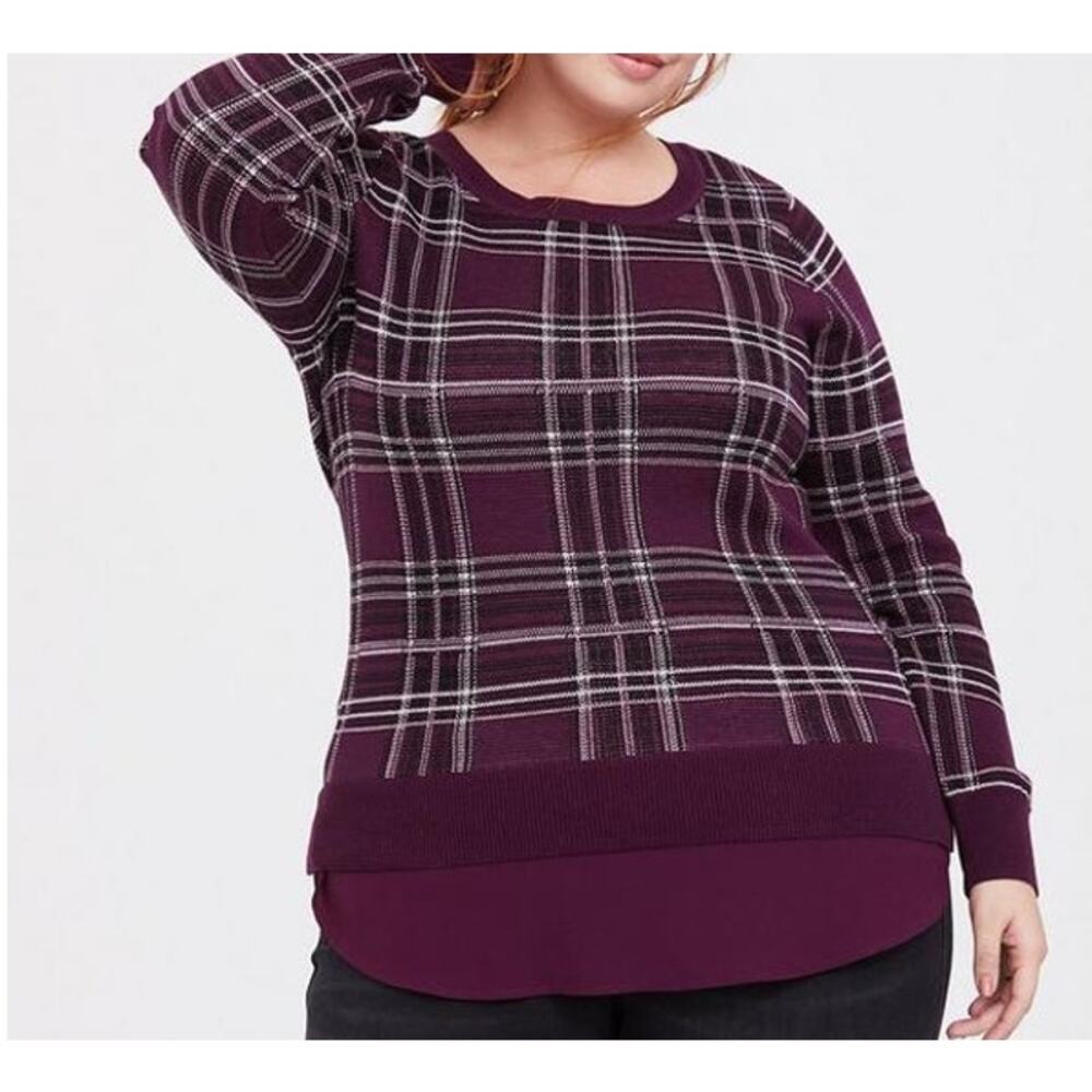 Torrid Pullover Purple Plaid Sweater Long Sleeves Plus Size 3 or 3X